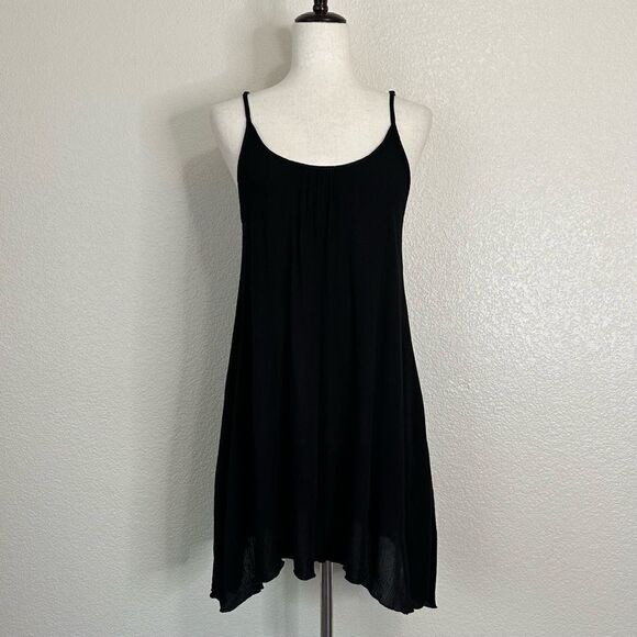 Elan Black Gauze Deep V-neck Back Swim Cover Up Dress, Sz Small - Picture 1 of 12
